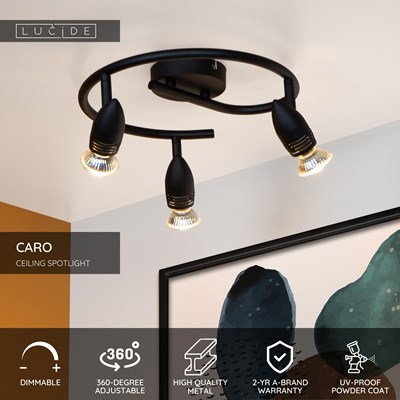 Lucide CARO - Ceiling spotlight - Ø 31 cm - 3xGU10 - Black